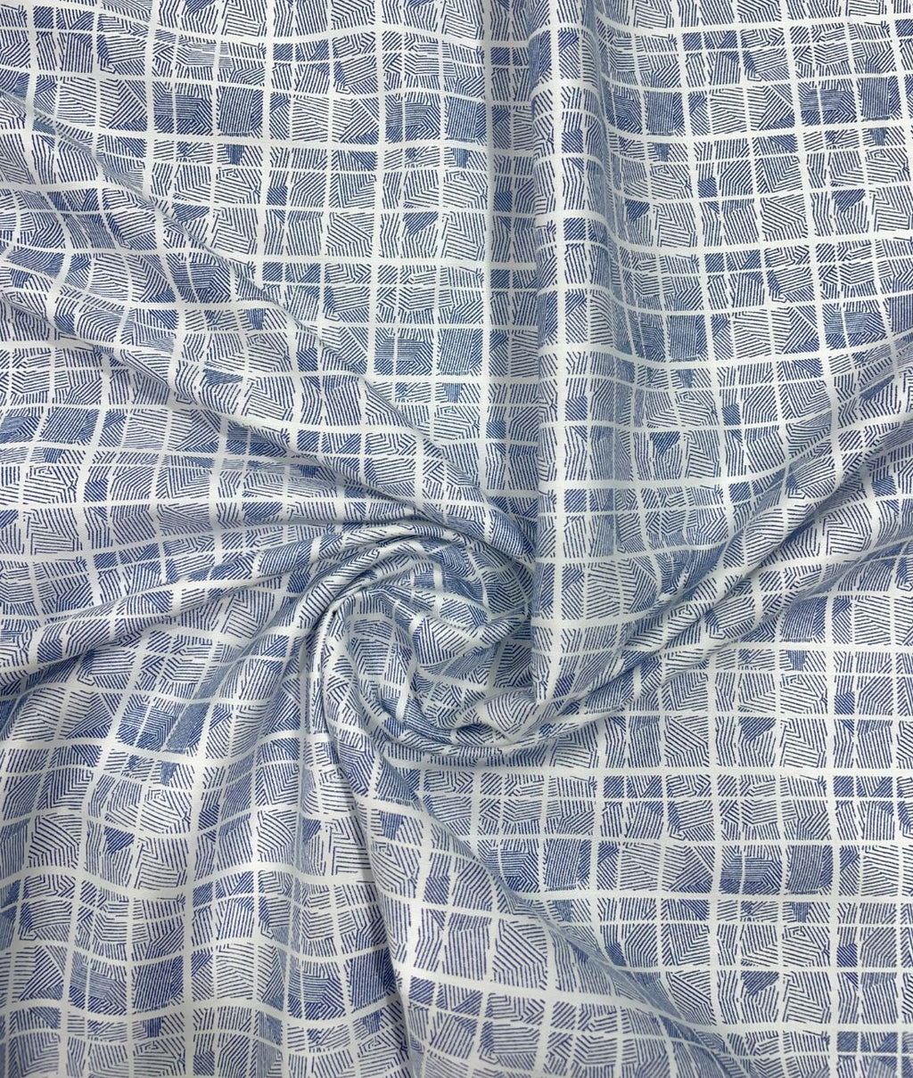 White Abstract Printed Luxury Giza Cotton Fabric for Men's Shirt - Tepchi Men