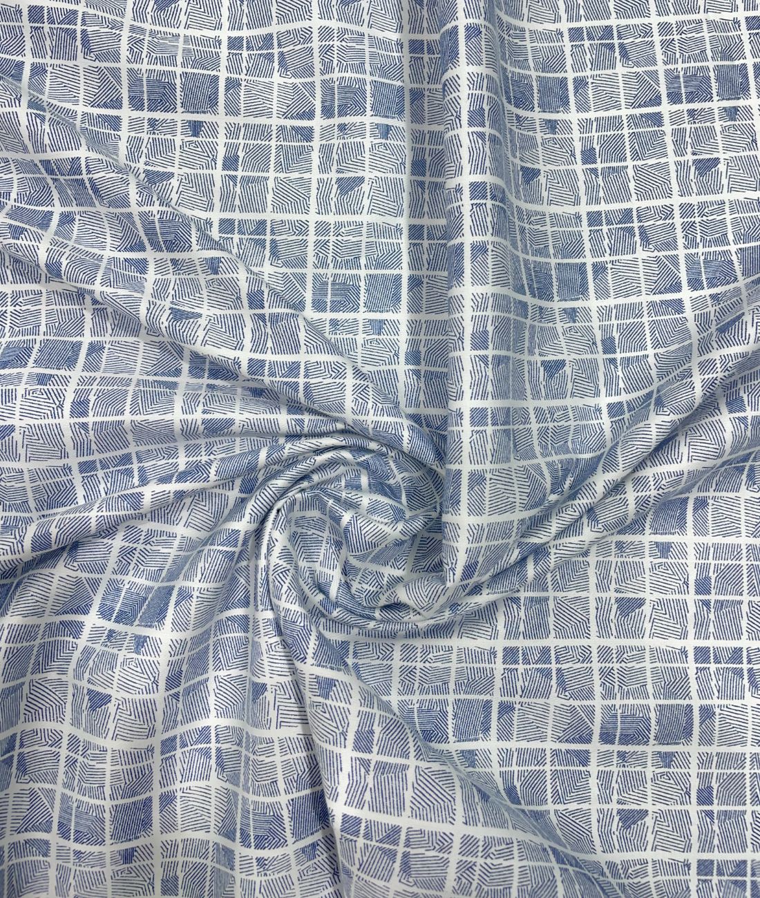 White Abstract Printed Luxury Giza Cotton Fabric for Men's Shirt - Tepchi Men