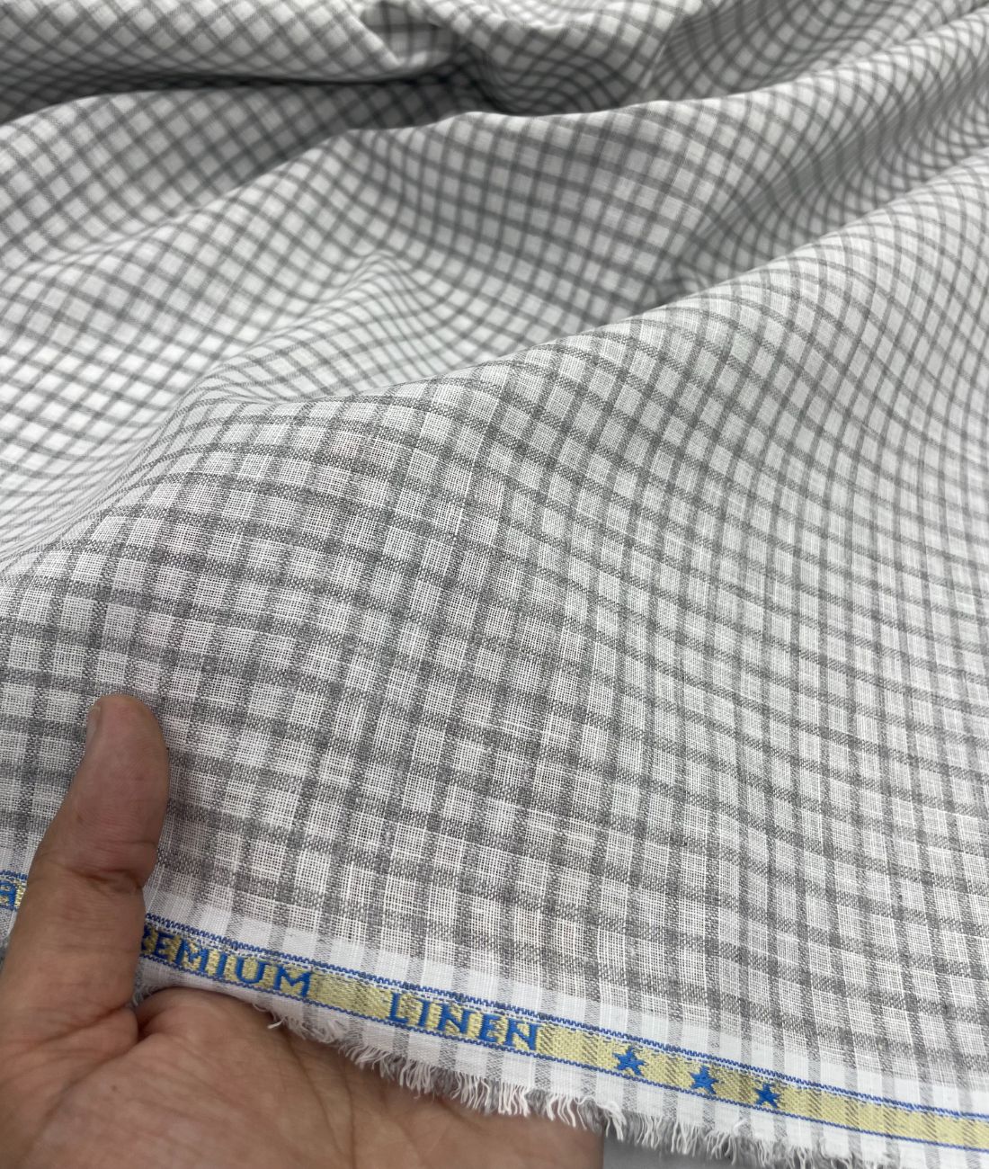 White & Grey Small Checks Linen Fabric for Shirt & Kurta - Tepchi Men