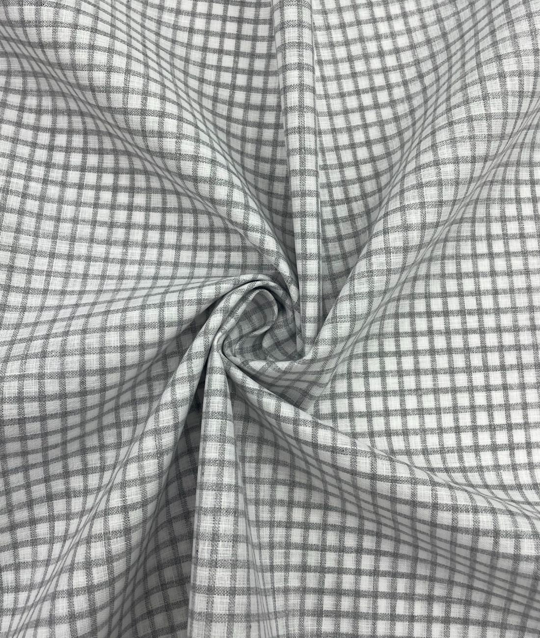 White & Grey Small Checks Linen Fabric for Shirt & Kurta - Tepchi Men