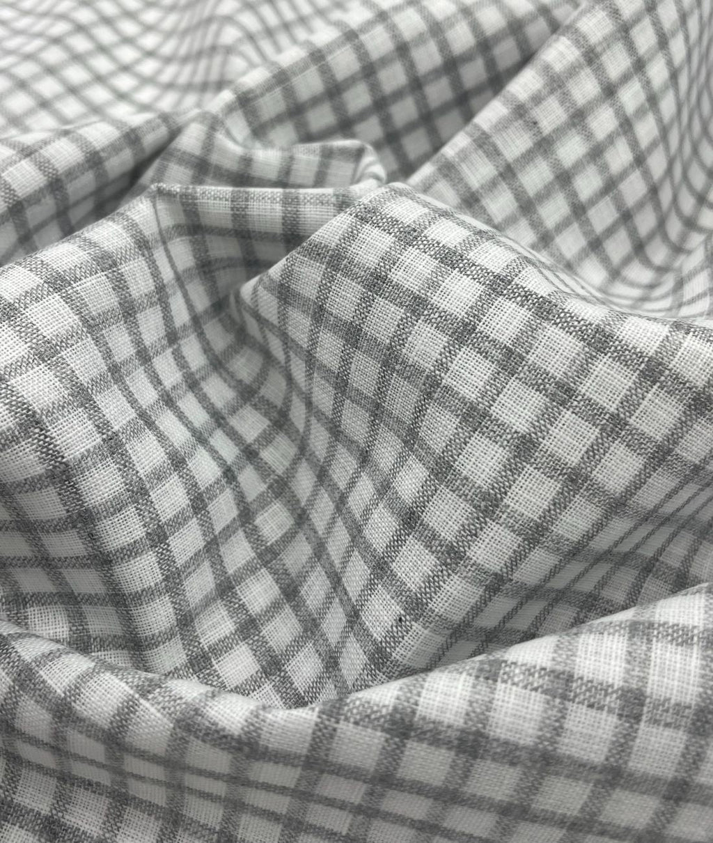 White & Grey Small Checks Linen Fabric for Shirt & Kurta - Tepchi Men