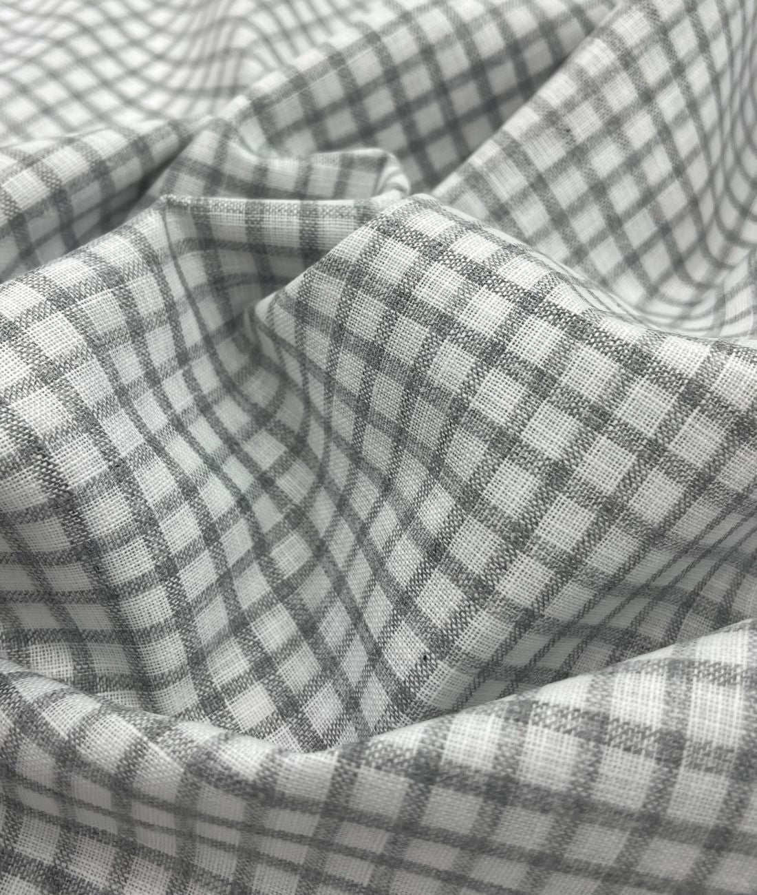 White & Grey Small Checks Linen Fabric for Shirt & Kurta - Tepchi Men