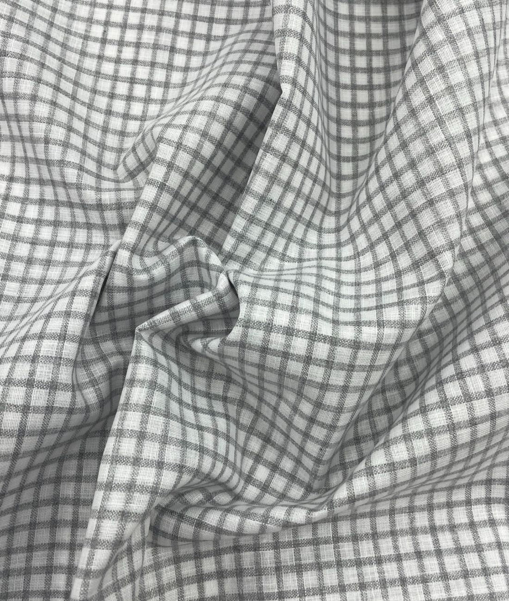White & Grey Small Checks Linen Fabric for Shirt & Kurta - Tepchi Men