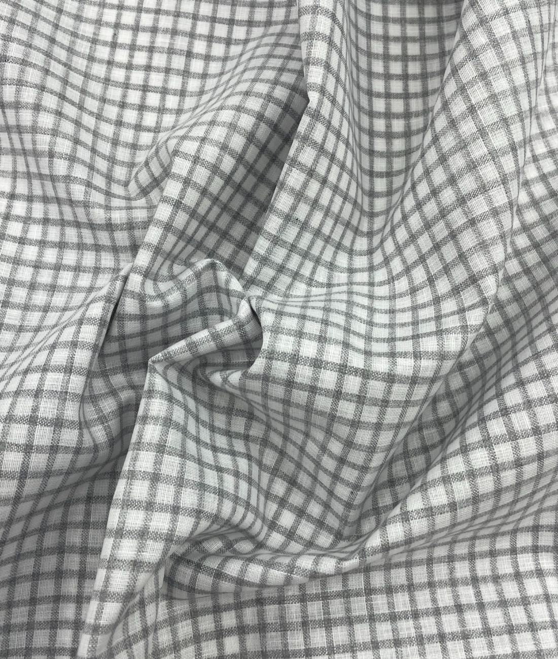 White & Grey Small Checks Linen Fabric for Shirt & Kurta - Tepchi Men