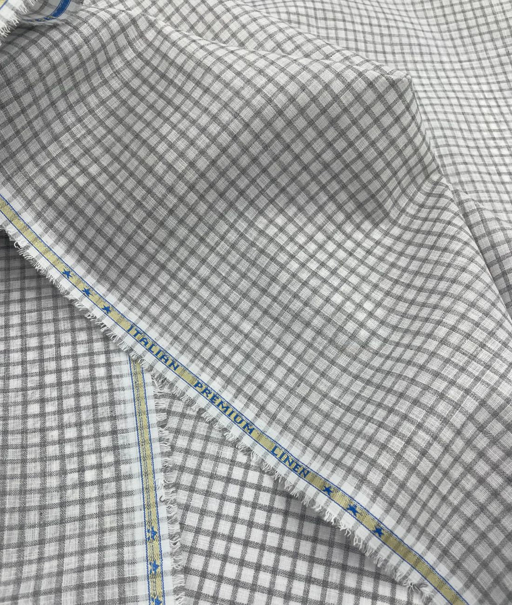 White & Grey Small Checks Linen Fabric for Shirt & Kurta - Tepchi Men