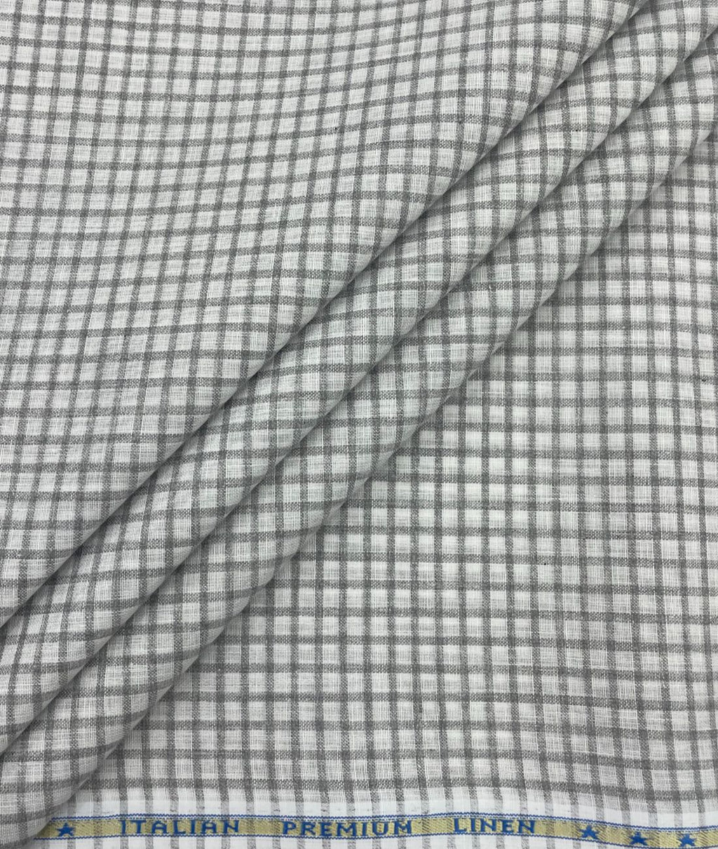 White & Grey Small Checks Linen Fabric for Shirt & Kurta - Tepchi Men