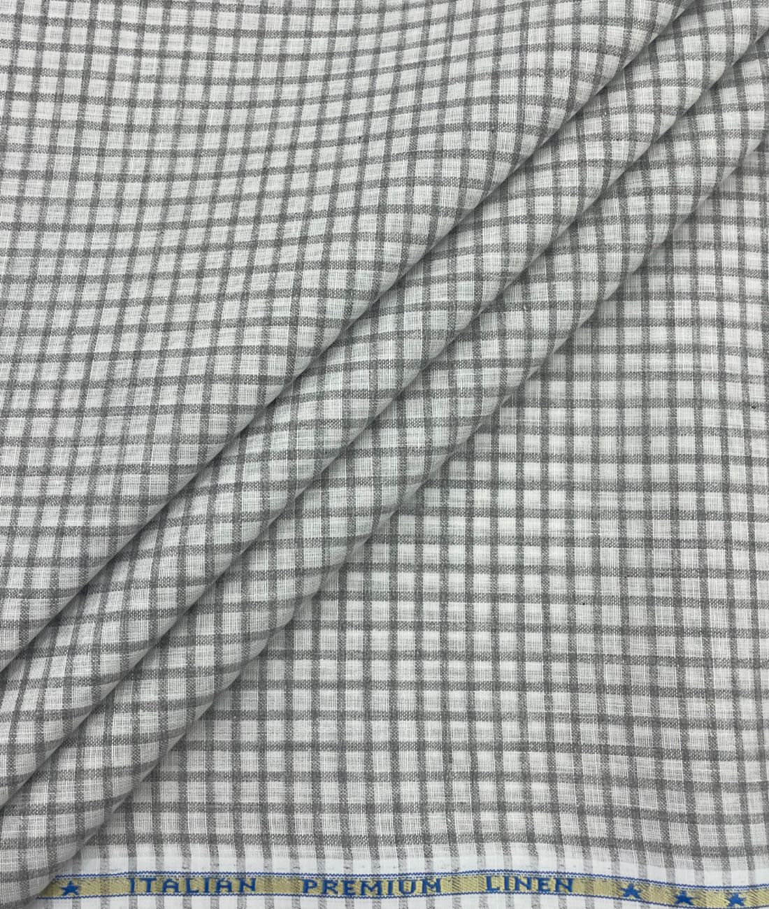 White & Grey Small Checks Linen Fabric for Shirt & Kurta - Tepchi Men