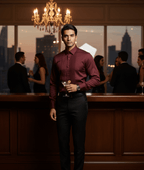 Wine Luxury Satin Tuxedo Shirt for Party or Event - Tepchi Men