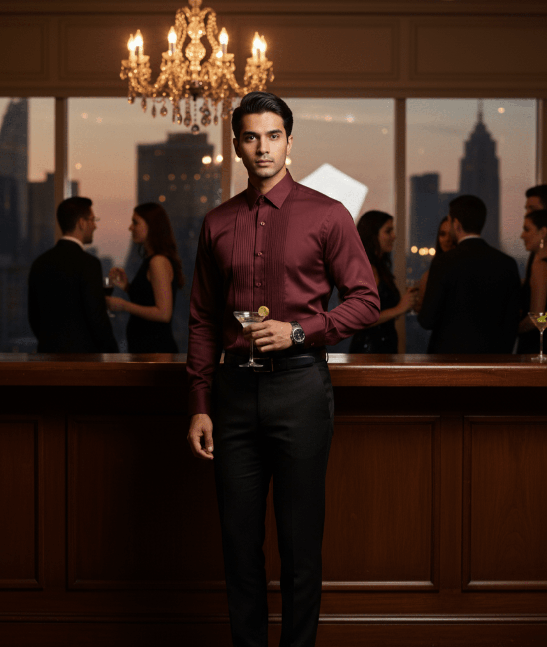Wine Luxury Satin Tuxedo Shirt for Party or Event - Tepchi Men