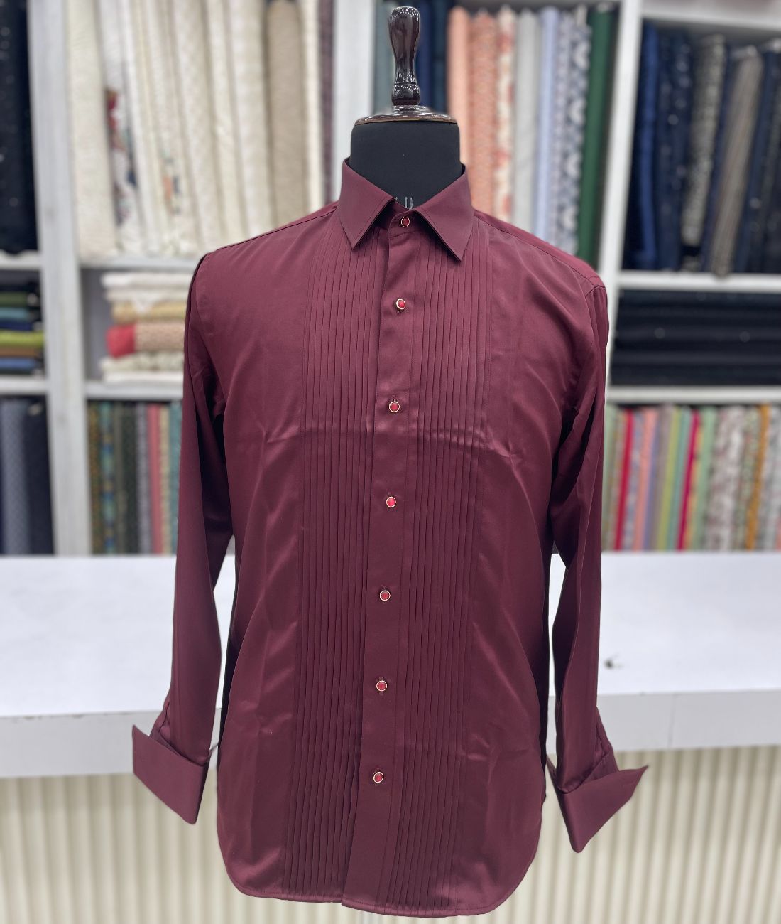 Wine Luxury Satin Tuxedo Shirt for Party or Event - Tepchi Men